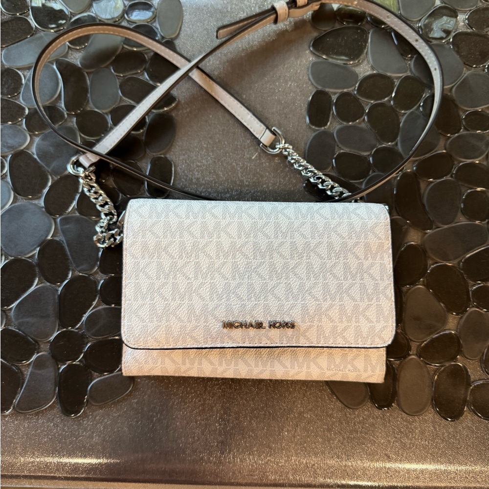 Michael Kors Gray Textured Crossbody Bag with Silver Hardware